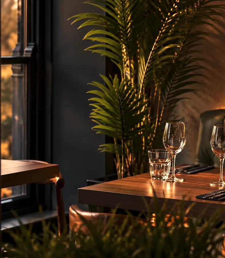 A table by the window at Vault Bar + Kitchen, Whalley, laid for dinner